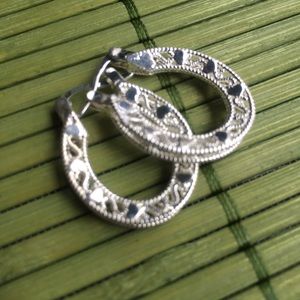 18Kg filled white gold hollow hoop dangle earrings